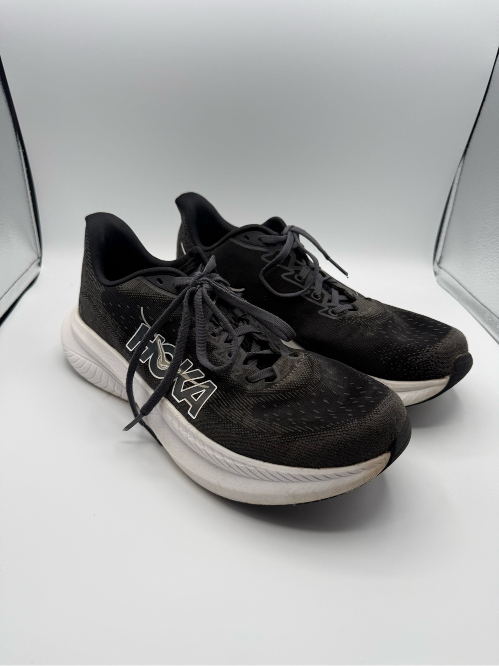 HOKA One One Mach 6 Running Shoes Mens 10D Lace Up Mesh Black White 1147790-BWHT
